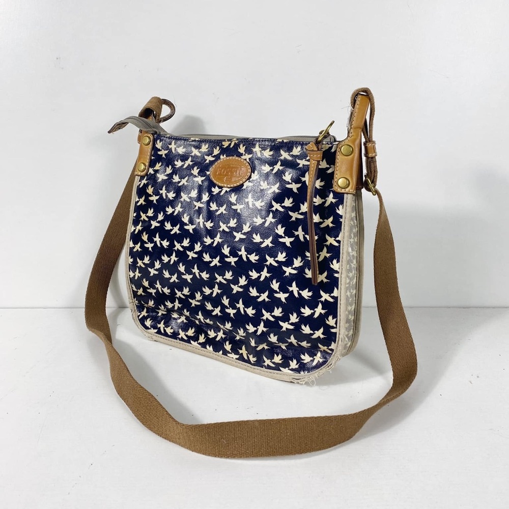 Y2K VINTAGE Fossil Dove Print Coated Canvas Crossbody Bag